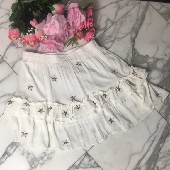 Mini Skirt Ruffle Stars Cottage Core Girly NWOT S - Picture 2 of 7